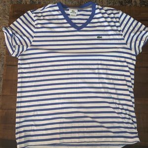 Men’s Blue and White Striped Lacoste T-shirt